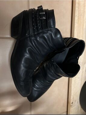 Black faux Leather Ankle Boots with Buckle Detail